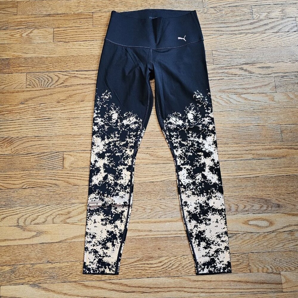 Puma Leggings Black Rose Gold Foil Sports Pants Size S Workout Yoga